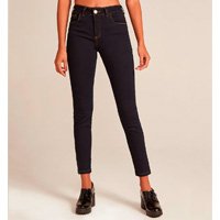 calça jeans feminina super skinny com zíper na barra azul escuro