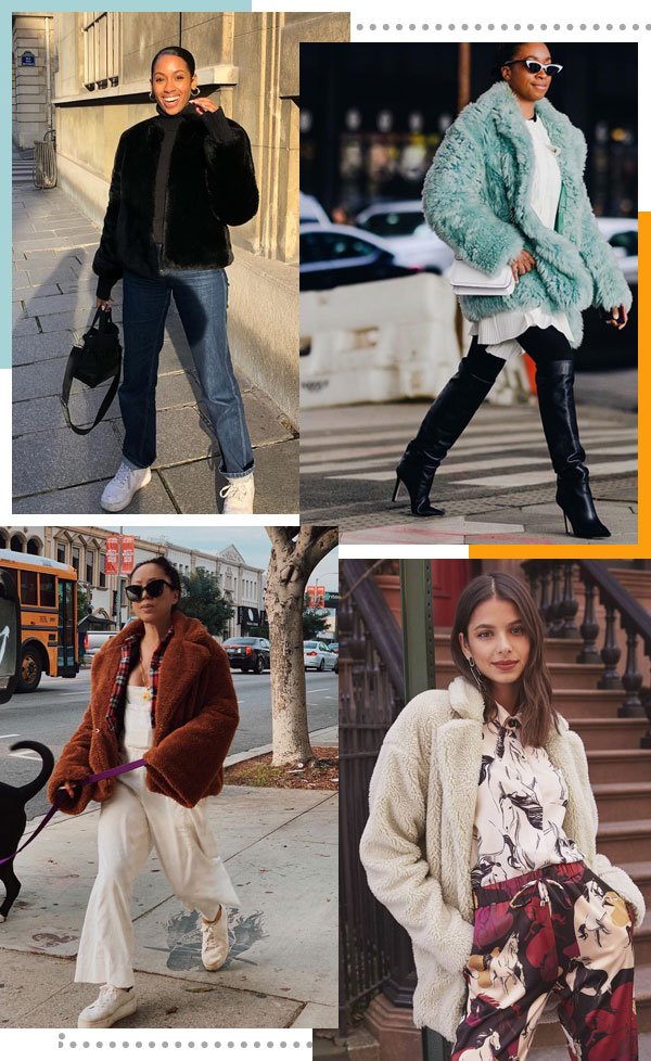 Claire Most, Chrissy Rutherford, Bruna Lirio - casaco-pelo - casaco-pelo - inverno - street-style