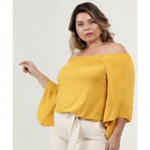 Blusa Feminina Ombro A Ombro Plus Size Manga 7/8