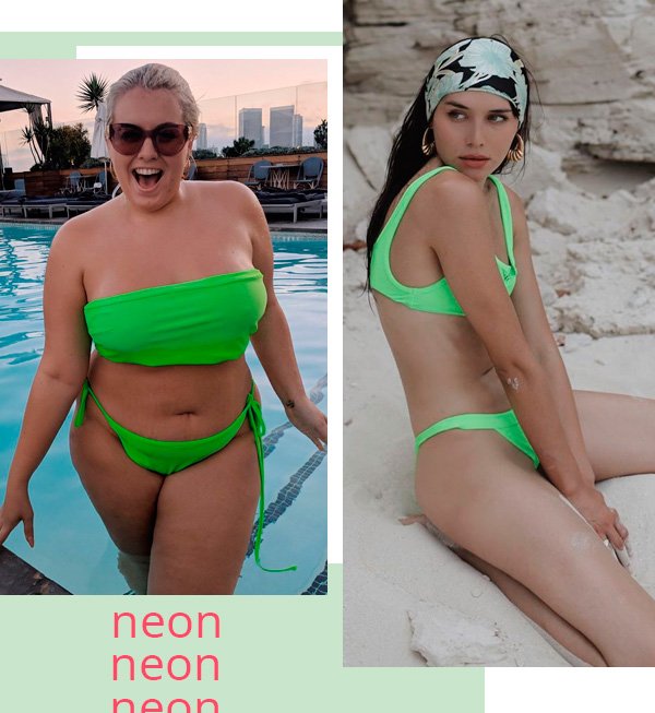 Felicity Hayward, Natalie Lim Suarez - biquini - neon - verão - street-style