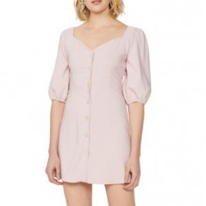 Vestido Curto Decote Coração Manga Com Recorte