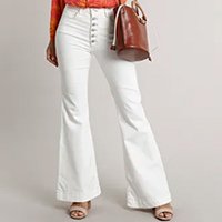 calça de sarja feminina flare com botões off white