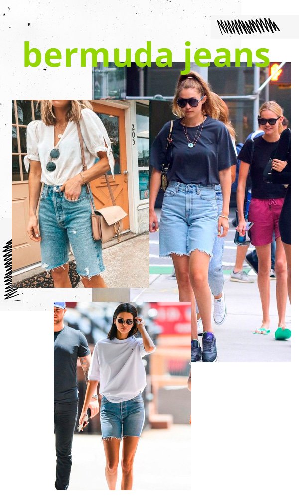 Gigi Hadid, Kendall Jenner - bermuda-jeans - jeans - verão - street-style