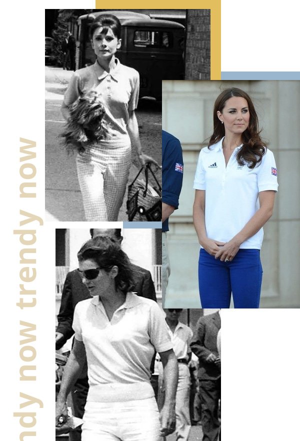 Audrey Hepburn, Jackie Kennedy, Kate Middleton - camisa polo - gola polo - verão - street style