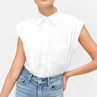 SLEEVELESS CUFFED BUTTON-UP SHIRT IN OPTIC WHITE