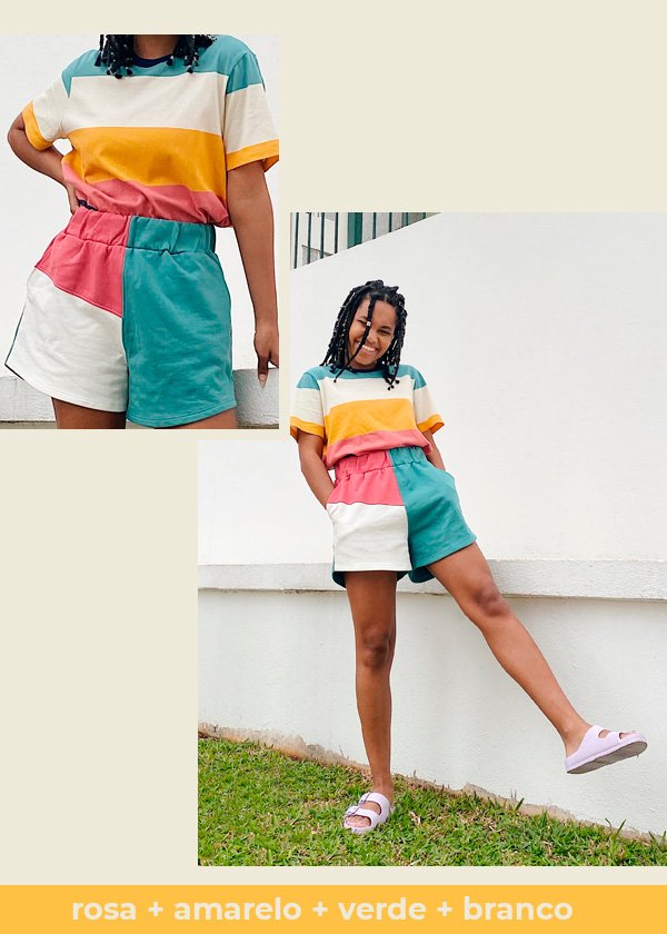 Claudiana Ribeiro - camiseta-e-short - colorblock - verão - em-casa - https://stealthelook.com.br