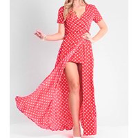 Vestido Traymon Poá Com Abertura Frontal Feminino - Vermelho