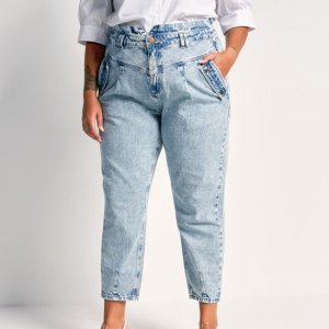Calça Clochard Jeans com Pala Enviesada e Bolsos Curve & Plus Size