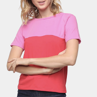 Camiseta Volare Básica Bicolor Feminina - Rosa