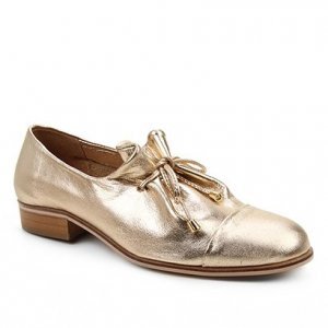 Oxford Couro Shoestock Amarração Feminino - Feminino - Dourado