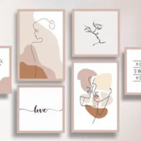 Conjunto kit 6 quadros decorativos love faces sala quarto rosa seco - Real Decora
