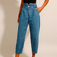 calça baggy jeans cintura super alta azul médio