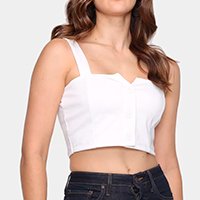 Blusa Cropped Moda Loka Botões Feminina - Off White
