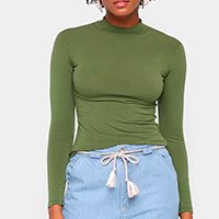 Camiseta Volare Gola Alta Manga Longa Feminina - Verde escuro