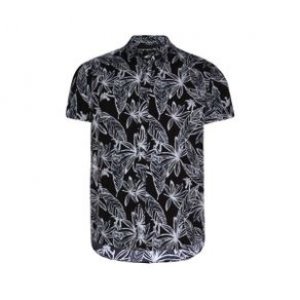 Camisa Masculina Manga Curta Folhagem Preto Tamanho P