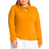 Blusa Detalhe Decote Rovitex Plus Feminina - Amarelo