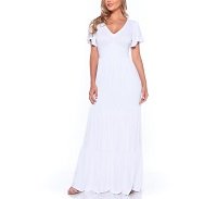Vestido Livre Liso Longo Manga Curta - branco