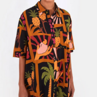 camisa uni estampada colagem tropical