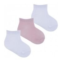 Meia Bebê Pimpolho Rosa e Branco Kit C/3 Tam. 00-15 Recém Nascido Cano Baixo