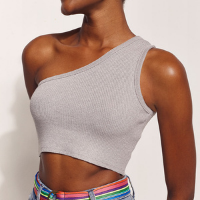 top cropped de tricô feminino hype beachwear um ombro só alça larga cinza