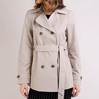 casaco trench coat feminino transpassado com faixa para amarrar off white
