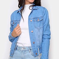 Jaqueta Jeans Cambos Amarração Feminina - Azul Claro