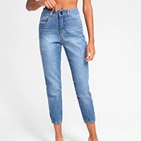 Calça Jeans Biotipo Mom Estonada Feminina - Azul Claro