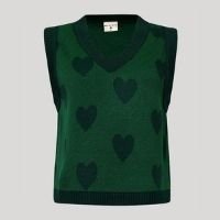 colete de tricô listrado com corações decote v mindset verde escuro
