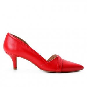 Scarpin Couro Shoestock Tiras Salto Médio - Feminino - Vermelho