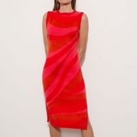 vestido de tricô feminino mindset midi estampado sem manga vermelho