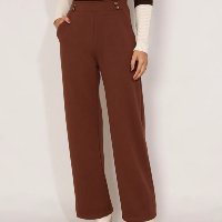 calça pantalona cintura alta com botões marrom