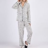 camisa de pijama feminino estampada de poá com vivo contrastante manga longa off white