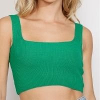 top cropped de tricô feminino alça larga decote reto verde - g