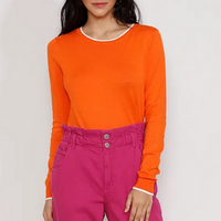 suéter de tricô feminino básico bicolor decote redondo