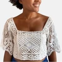 blusa cropped crochet com renda