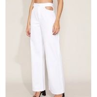 calça de sarja feminina mindset wide pantalona cintura alta cut out branca