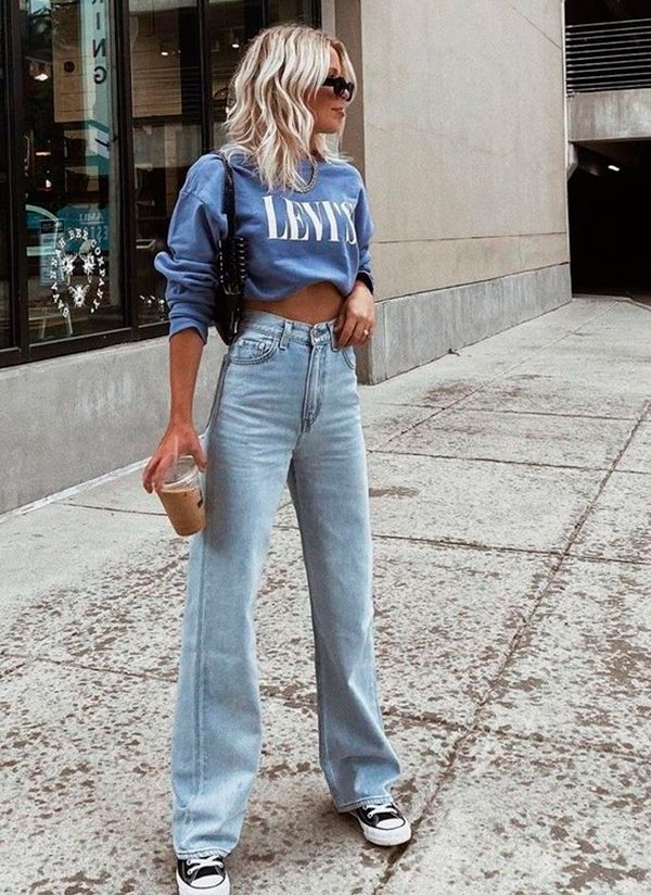 It girls - looks estilosos, calça jeans wide leg e moletom - Pinterest - Primavera - Street Style - https://stealthelook.com.br