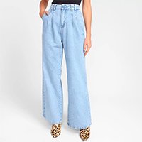 Calça Jeans Wide Leg Sawary Cintura Alta Feminina - Azul