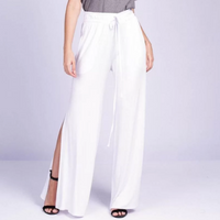 Calça Pantalona Malha com Fendas Branco - GG - Veste do 46 ao 48 - Branco