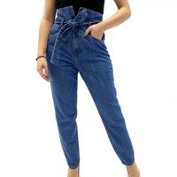 Calça Lez A Lez Jeans Clochard Reta Com Cinto Amarração Feminina - Jeans