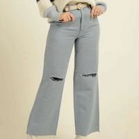 Calça Jeans Wide Leg Destroyed Feminina - 10047888739 - Azul Claro