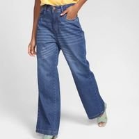 Calça Jeans Wide Leg Ecxo Cintura Alta Feminina - Azul