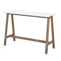 mesa escrivaninha branca com pes de madeira pequena 120CM - Casa e Móveis