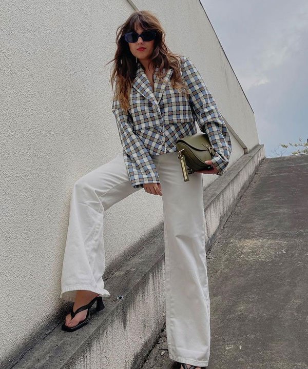 Manuela Huscher - blazer xadrez wide leg branca - vestidos midi - outono - street style - https://stealthelook.com.br