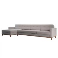 Sofá 4 Lugares Living com Chaise Pés e Base em Madeira Linho Cotton Cru - Mobly