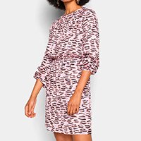 Vestido Curto Colcci Animal Print Manga Longa Feminino - Rosa