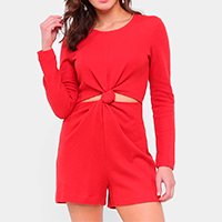 Macacão Curto Colcci Manga Longa Nó Feminino - Vermelho