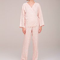 Pijama Longo Feminino Estampado Em Viscose Sarjada - Rosa