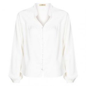 Camisa Feminina Decote V Franzido Com Botões Off White Tamanho P