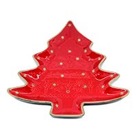 Travessa de Cerâmica Arvore Natal Estrela Vermelha Borda Ouro 26 x 2,5cm - Luiz Salvador
